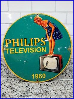 Vintage Philips Porcelain Sign Television Tv Radio Gas Oil 1960 Entertainment