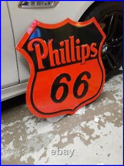 Vintage Phillips 66 Gas Station Sign Metal Embossed Dealer Advertising Mint! Oil