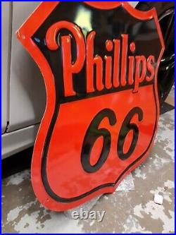 Vintage Phillips 66 Gas Station Sign Metal Embossed Dealer Advertising Mint! Oil