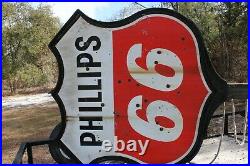 Vintage Phillips 66 Porcelain Double Sided sign With Frame & Pole 6 feet wide
