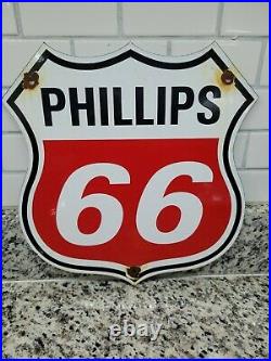 Vintage Phillips 66 Porcelain Sign Metal Gas Station Highway Shield Advertising