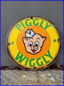 Vintage Piggly Wiggle Porcelain Sign Grocery Market Store Oil Gas Station Food