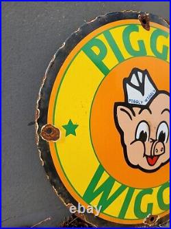 Vintage Piggly Wiggle Porcelain Sign Grocery Market Store Oil Gas Station Food