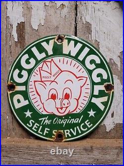 Vintage Piggly Wiggly Porcelain Sign Grocery Market General Store Oil Gas Food