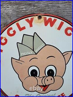 Vintage Piggly Wiggly Porcelain Sign Old Grocery Store Pig Supermarket Gas Oil