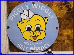 Vintage Piggly Wiggly Sign Grocery Store General Food Old Market Porcelain Sign