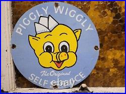 Vintage Piggly Wiggly Sign Grocery Store General Food Old Market Porcelain Sign