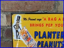 Vintage Planters Peanuts Porcelain Advertising Heavy Metal Sign 12 X 8