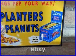 Vintage Planters Peanuts Porcelain Advertising Heavy Metal Sign 12 X 8