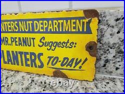 Vintage Planters Porcelain Sign Mr Peanut Gas Station Snack Nuts USA Oil Service