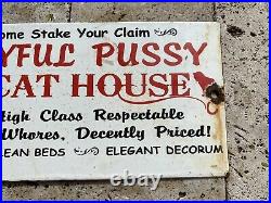 Vintage Playful Pussy Cat House Porcelain Rare Gentlemans Club Girl Gas Oil Sign