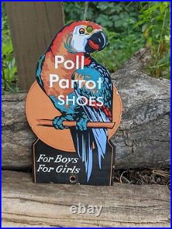 Vintage Poll Parrot Shoes Porcelain Clothing Advertising Sign 5 X 8