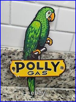 Vintage Polly Gasoline Porcelain Sign Gas Station Advertising Oil Service Parrot
