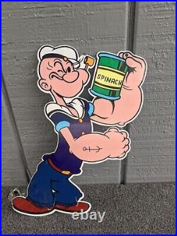 Vintage Popeye Cartoon Character Porcelain Coated Metal Sign Die Cut 13 X 7