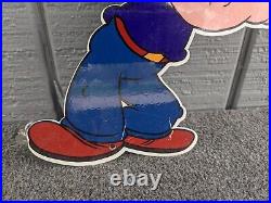 Vintage Popeye Cartoon Character Porcelain Coated Metal Sign Die Cut 13 X 7