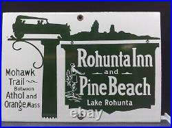 Vintage Porcelain Advertising Sign Rohunta Inn & Pince Beach Lake Rohunta