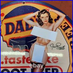Vintage Porcelain Dads Root Beer Sign With American Actress Jane Russell