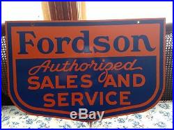 Vintage Porcelain Double SIDE Fordson tractor SIGN Authorized Sales And Service