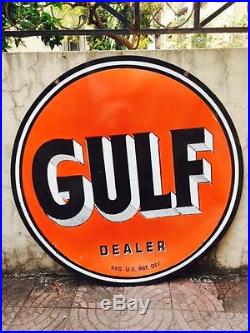 Vintage Porcelain Double Sided Gulf Dealer Enamel Sign