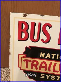 Vintage Porcelain Double Sided Trailways Bus Stop Sign Rare Old Original Auto