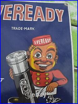 Vintage Porcelain Eveready Flashlight And Battery Advertising Sign 18×12 FREEs