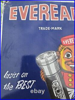 Vintage Porcelain Eveready Flashlight And Battery Advertising Sign 18×12 FREEs