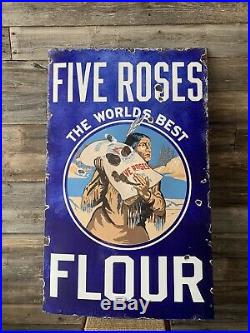 Vintage Porcelain Five Roses Flour Sign