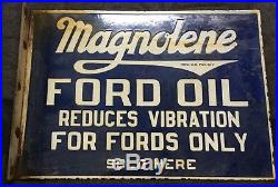 Vintage Porcelain Ford Magnolene 2 Sided Enamel Sign 22.5''X 16''. Flange 2'