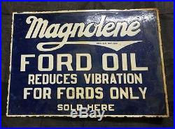 Vintage Porcelain Ford Magnolene 2 Sided Enamel Sign 22.5''X 16''. Flange 2'