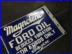 Vintage Porcelain Ford Magnolene 2 Sided Enamel Sign 22.5''X 16''. Flange 2'' $48