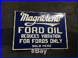 Vintage Porcelain Ford Magnolene 2 Sided Enamel Sign 22.5''X 16''. Flange 2'' $48