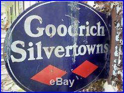 Vintage Porcelain Goodrich Silvertowns Antique Cobalt Flange Old Auto Tire Sign