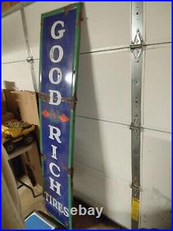 Vintage Porcelain Goodrich Tires Sign Gasoline 77 inch. Great Patina