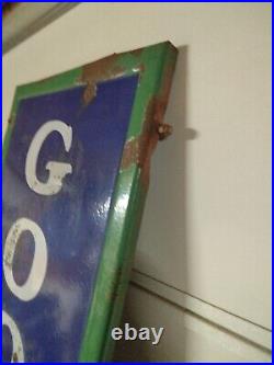 Vintage Porcelain Goodrich Tires Sign Gasoline 77 inch. Great Patina