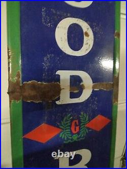 Vintage Porcelain Goodrich Tires Sign Gasoline 77 inch. Great Patina