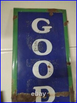 Vintage Porcelain Goodrich Tires Sign Gasoline 77 inch. Great Patina