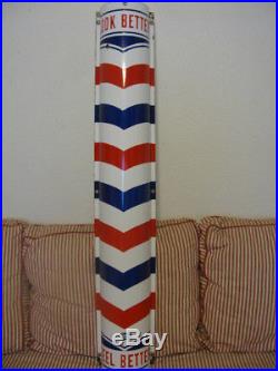Vintage Porcelain Marvy Barber Shop Pole Curved Sign 48 x 8 NO RESERVE