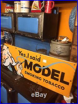 Vintage Porcelain Metal Model Smoking Tobacco Sign W Professor Graphic 34inX12