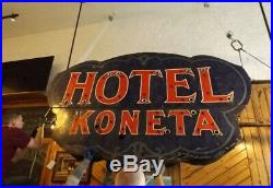 Vintage Porcelain Neon KONETA HOTEL Sign Wapakoneta Ohio
