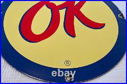 Vintage Porcelain OK Used Cars by Chevrolet Metal Tacker Sign Gas Oil Pump Plate