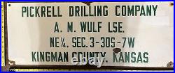 Vintage Porcelain Oil Field Sign Pickrell Drilling Company, Kingman County, KS