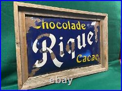 Vintage Porcelain Sign Old Riquet Chocolade Cacao Europe Deep Press, Bubble
