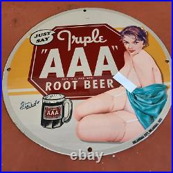 Vintage Porcelain Sign Triple A Root Beer Drink USA Gas Oil Station Pump Plate