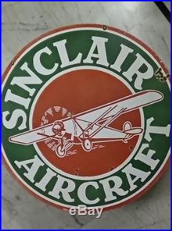 Vintage Porcelain Sinclair Aircraft DOUBLE SIDED ENAMEL SIGN 48 inches