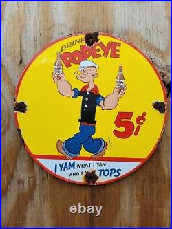 Vintage Porcelain Soda Sign Popeye Cartoon I Yam Cola Oil Gas Station Drink Pop