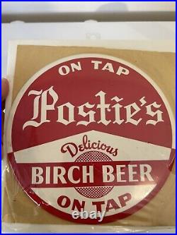 Vintage Postie's Birch Beer On Tap 9 Round Celluloid Sign