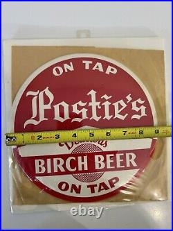 Vintage Postie's Birch Beer On Tap 9 Round Celluloid Sign