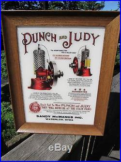 Vintage Punch And Judy Gas Hit And Miss Engine Reverse Painted Glass Sign