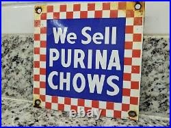 Vintage Purina Chows Porcelain Sign Dog Cat Pet Food Oil Gas Station Farm Barn