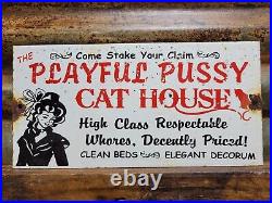 Vintage Pussycat House Porcelain Sign Gentlemans Bar Brothel Ladies Club Women